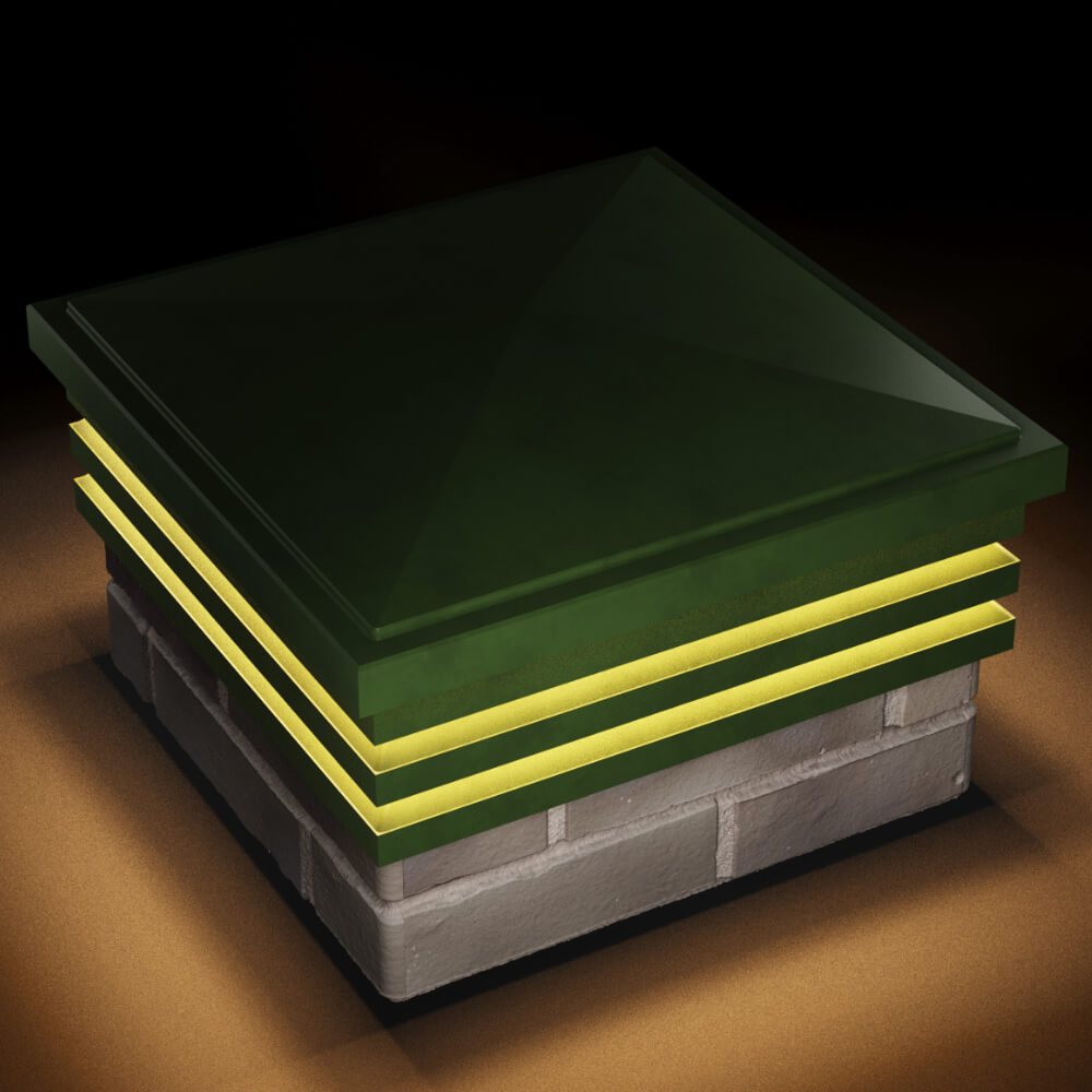 Колпак Zking Бона ХайТек Зеленый на столб 1.5х1.5 кирпича (385х385мм) с подсветкой в Нягани фото